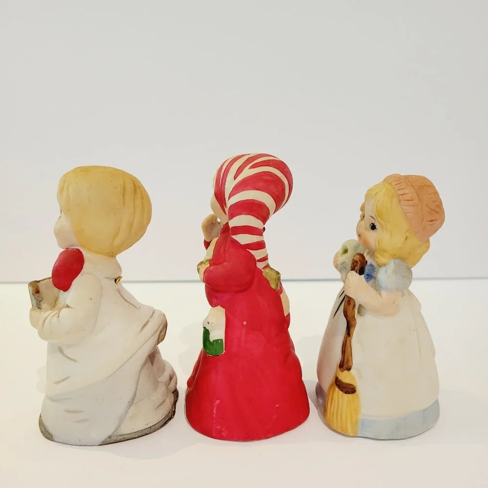 Jasco 1978 Merri-Bells Fine Bisque Porcelain Figurine Bells Vintage Set of 3